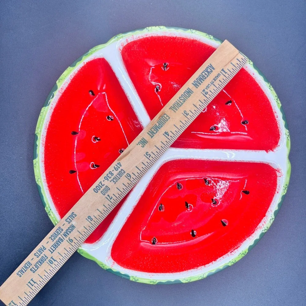 Watermelon Ceramic Serving Set Divided Tray Creamer Sugar Summer Decor 3pc 9